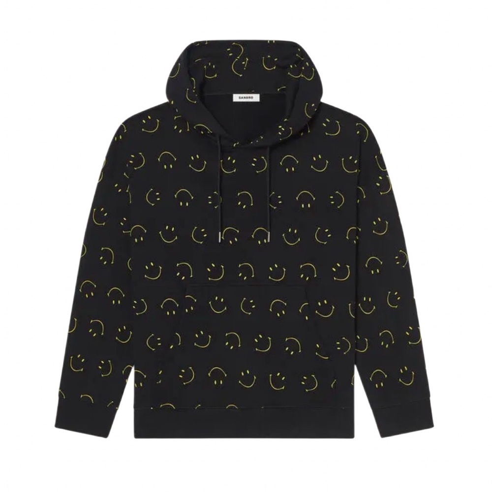 Sandro Paris Black Smiley Print Hoodie XXL NWT